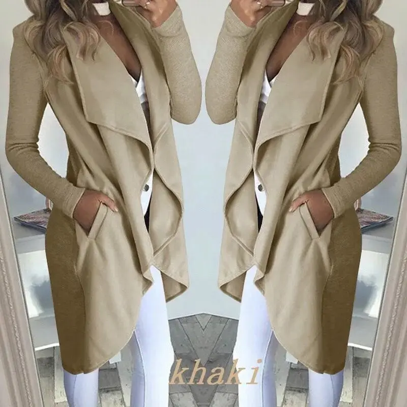 

Amazon Europe, America, autumn and winter popular large lapel, slim fit, medium and long windbreaker coat, women's wear
