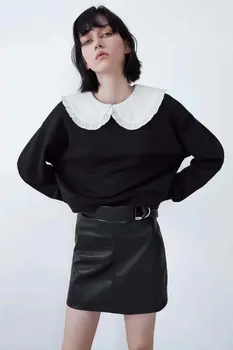 

2020 Spring autumn New round Lapel black plus size zaraing women Sweatshirt vadiming sheining female pullover sweatshirt A9574