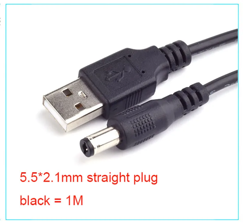 black Straight shape Разъем питания постоянного тока USB преобразует в 5,5*2,1 мм/DC 5,5*2,1 белый черный L образный прямоугольный разъем с кабелем соединителя шнура - Цвет: black Straight shape