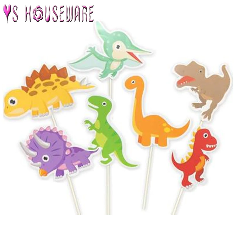 

Happy Birthday Dinosaur Theme Paperboard Cupcake Toppers With Sticks Baby Shower Event Party Decora Cake Toppers 7pcs July 16