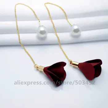 

200pairs/lot New Fashion Aretes De Mujer Imitation Pearls Flower Lady Ear Cuff Factory Price Long Earring For Women Girls