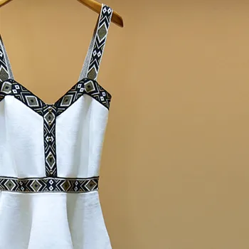 

Women White Knitted Sling Mini Dress 2020 New Spring Summer Umbrella Pattern Patchwork Sleeveless Back Zipper Short Dresses