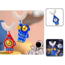 

High Toughness Silicone Lovely Astronaut Rocket Children Whitening U-type Toothbrush for Dorm