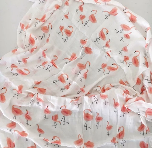 Flamingo 120x120 см детское одеяло для новорожденных, супер мягкое, дышащее, многофункциональное, муслиновое, хлопковое, с фламинго, лимон, кактус, Роза - Цвет: Flamingo