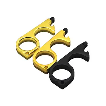 

1pc Brass Antibacterial Door Opener Portable Isolation Hand Handle Elevator Buttons Key Chain Edc No Touch Protective Equipment