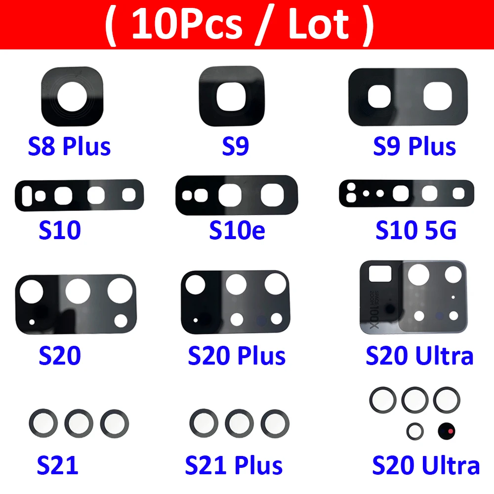 

10Pcs/Lot, Rear Back Camera Glass Lens Cover For Samsung S8 S9 S10 5G S10e S20 S21 Plus Ultra S20 Fe With Ahesive Sticker