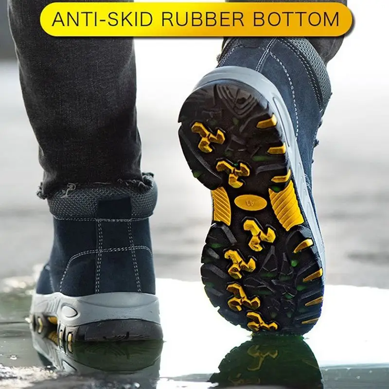 Men Indestructible Shoes Cow Leather Ankle Boots High Top Steel Toe Cap Lightweight Walking Hike Work Safety Shoes For Winter
