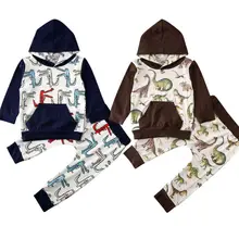 Focusnorm/комплект одежды из 2 предметов для маленьких мальчиков и девочек от 0 до 3 лет, хлопковая одежда с принтом животных, толстовка с капюшоном, топы, длинные штаны, комплект с толстовкой