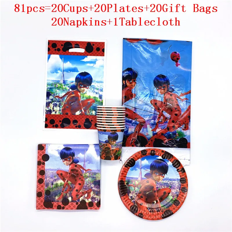 

81pcs/51pcs Ladybug Girl's Birthday Party Decorations Disposable Tableware Sets Plate Cups Kids Birthday Event Party Baby Shower