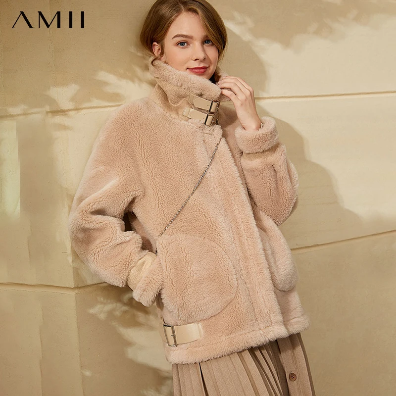 Amii минимализм зимняя женская куртка Модные двухсторонние меховые толстые куртки