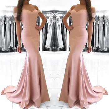 

Off Shoulder Mermaid Bridesmaid Dresses Long Zipper Back Sweep Train Maid of Honor Dress Wedding Party Guest Dresses robe longue