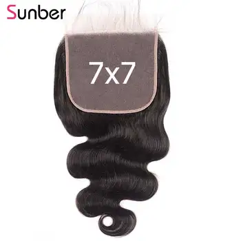 

Sunber Hair Peruvian Hair Body Wave Lace Closure 10-18 inch hair extension Remy Hair Hand Tied 7x7 Swiss lace Closure