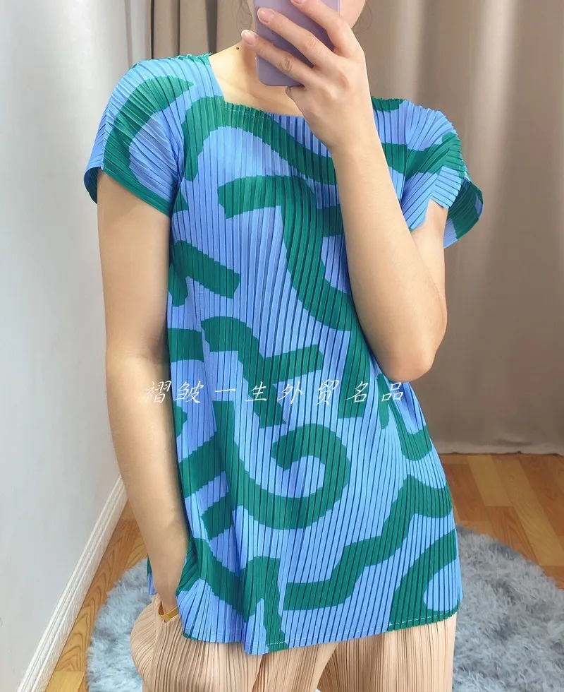 2020 summer new printed women's T-shirt Miyak fold
