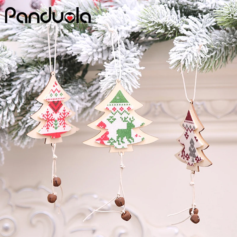 

1pcs Christmas Tree Ornaments Elk Star Wood Tag Fabric Hanging Snowflake Wooden Gift Merry Christmas DIY Pendants with String