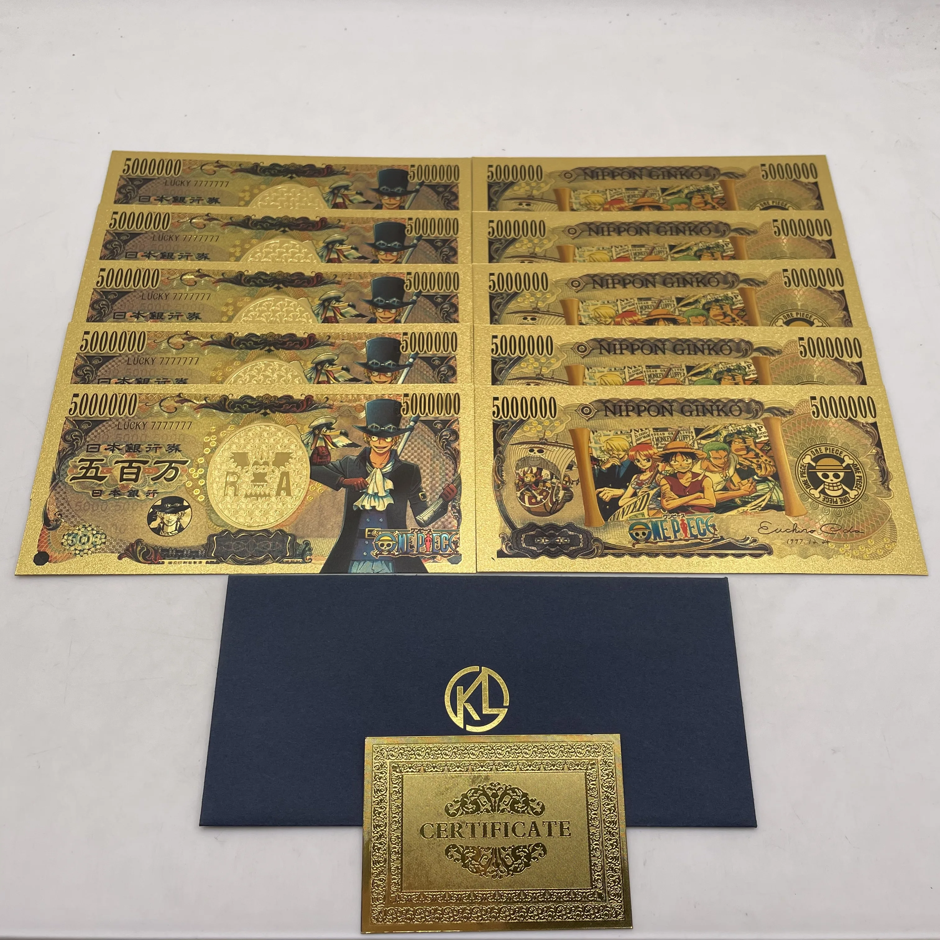 15 Designs Yen Card One Piece Sabo Luffy Zoro 5000000 Gold plastic Banknote for Classic Childhood Memory Collection | Дом и сад