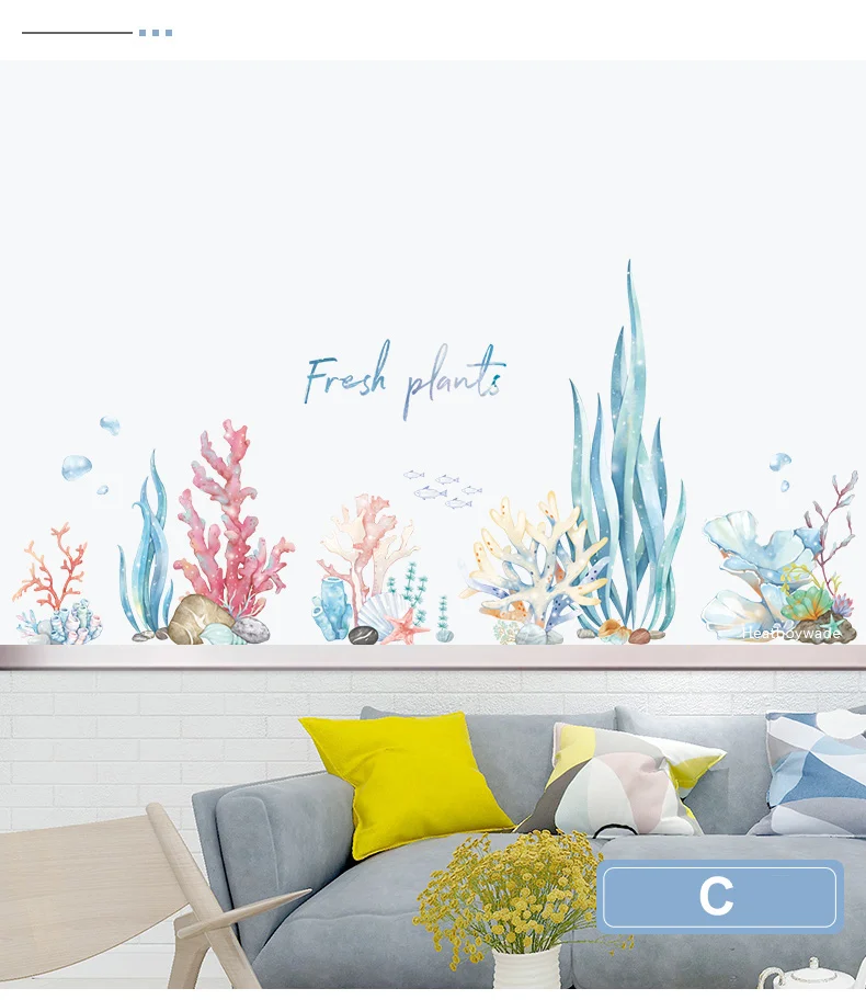Cartoon Coral Whale Wall Sticker for Kids rooms Nursery Wall Decor Vinyl Tile stickers Waterproof Home Decor Wall Decals Murals