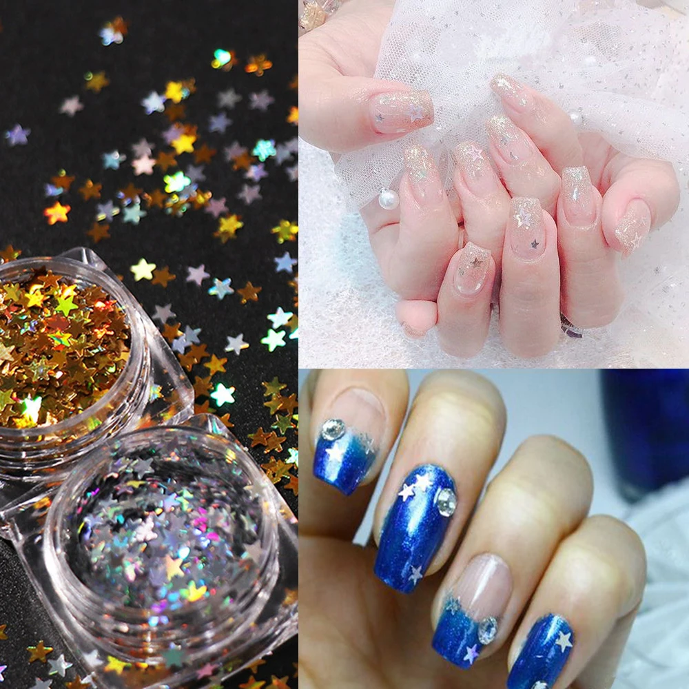 1 коробка макияж ногтей 3D 3 мм золотистые и звезда серебряного цвета ...