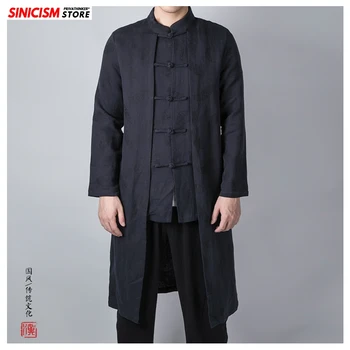 

Sinicism Store Mens loose Long Jacquard Trench Jacket Men Chinese Style Buckle Trench 2020 Male Spring Coat Cotton Linen Clothes