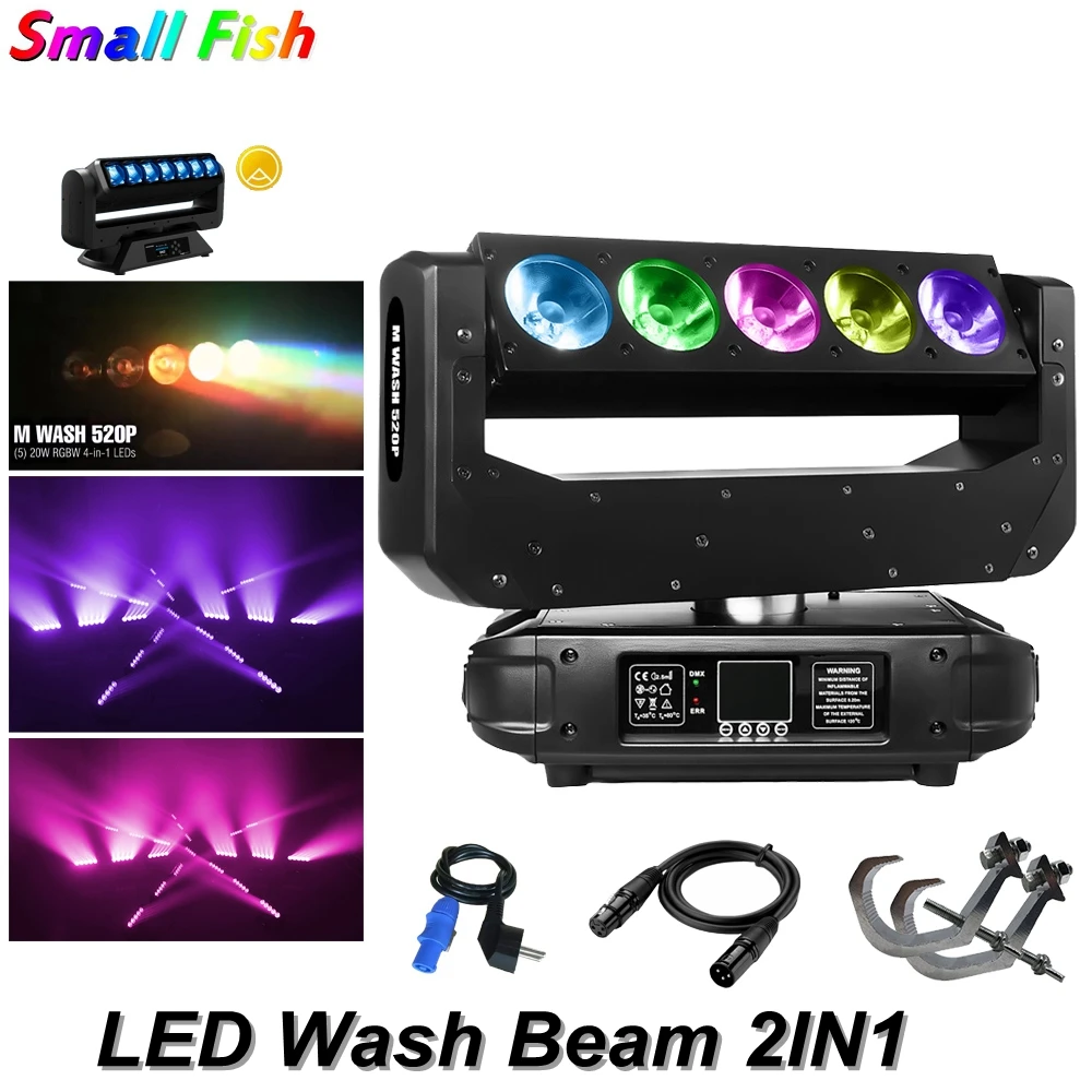 

2Pcs/Lot DJ Equipment 5x20W RGBW 4IN1 LED Single Controlled Beam Wash Moving Head Light CMY Color Mixing DMX512 Stage DJ Lights