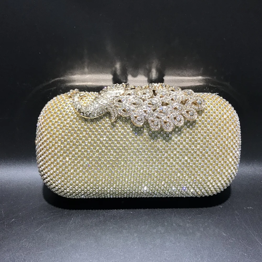 

AliExpress Full Diamond Parcels Peacock Diamond Evening Bag Chain Clutch Crystal Rhinestone Bride Banquet WOMEN'S Bag