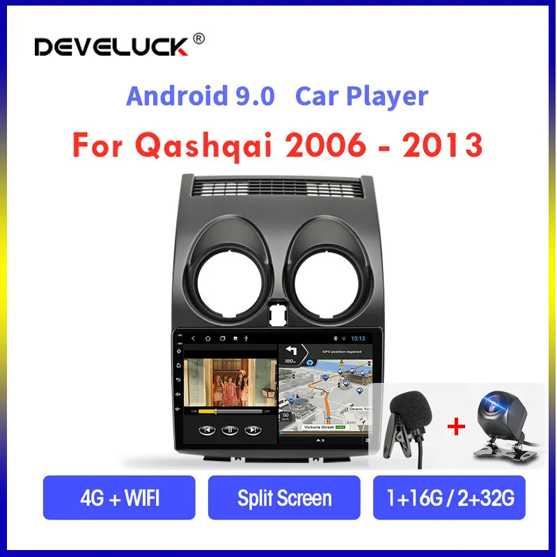 

Develuck 2Din Android 9.0 Car Radio Multimidia Video Player 4G+WiFi for Nissan Qashqai 1 J10 2006-2013 Navigation GPS 2G+32G
