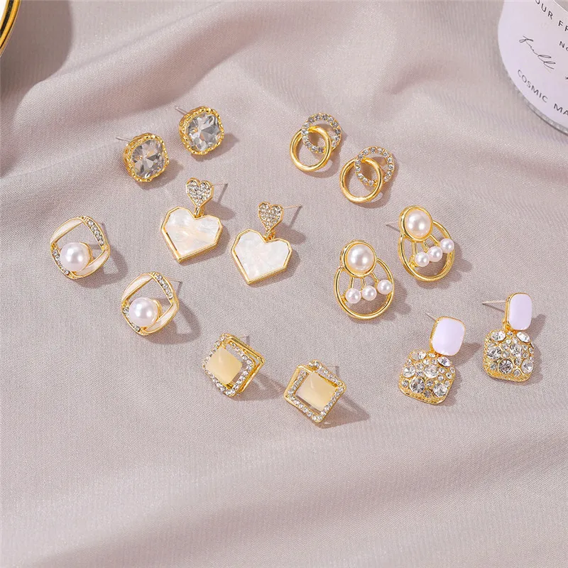 Sweet Geometric Rhinestone Pearl Round Flower All kinds Of Stud Ear rings for Women Metal Funny Heart Shining Earring Jewellery | Украшения
