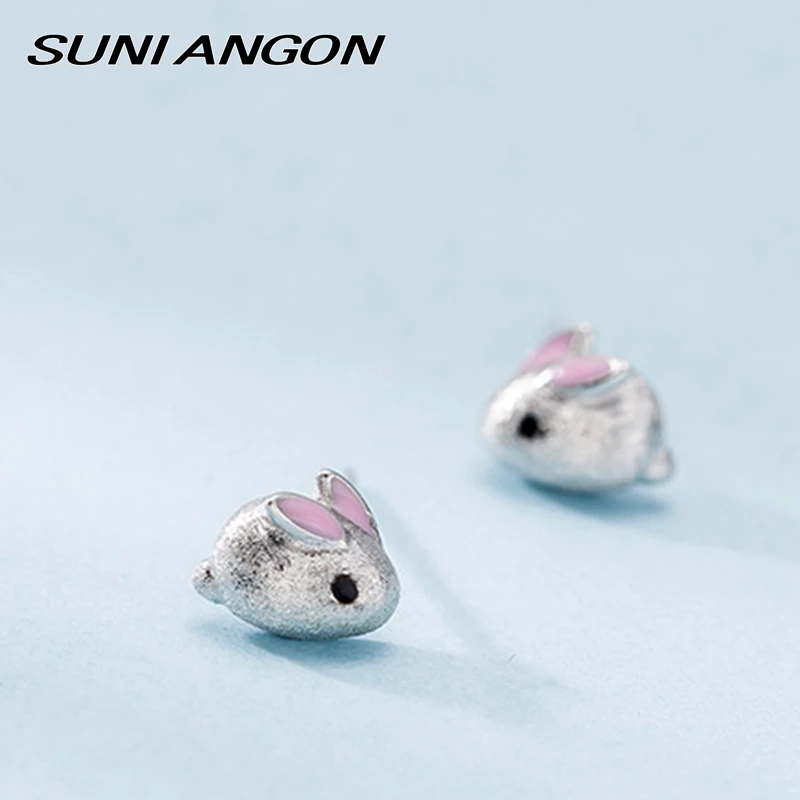 Милые серьги с кроликами, 925 пробы, серебряные маленькие серьги-гвоздики, матовая поверхность, красивый кролик, ювелирное изделие для молодых девушек и женщин