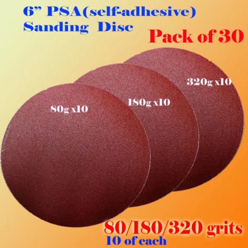 DWZ 30PCS 6" PSA Self Adhesive 80/180/320 Grit Sanding Disc Stick On Sandpaper Peel
