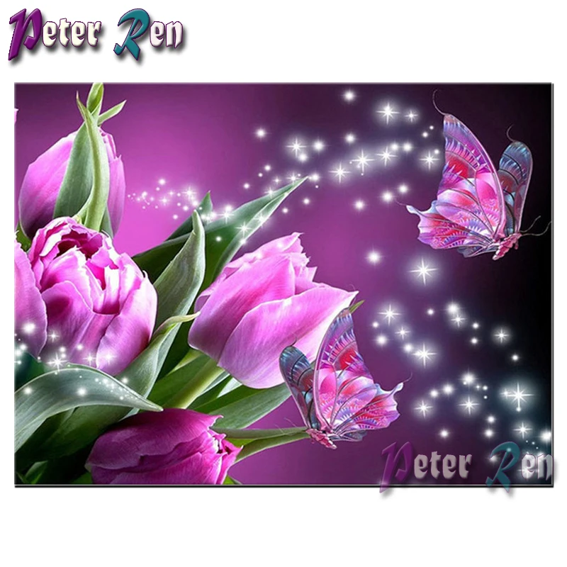 

5d Diamond Painting Tulip butterfly diamond Embroidery DIY full Square/round Mosaic Picture Rhinestone modern Home Decoration