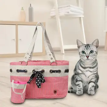 

Outdoor Breathable Portable Stripe Pet Dog Cat Carrier Bag Nylon Cloth Shoulder Bags with Base Plate Snack Bag