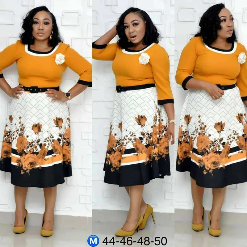 

2019 New Dashiki African Commuter Print Dress African Female Skirt Round Neck Decoration