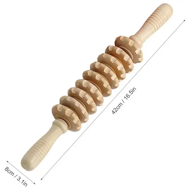 Nahasõbralik Fascia Massager Stick Massage libisemisvastane käepide, puidust soonega hammasratas 6