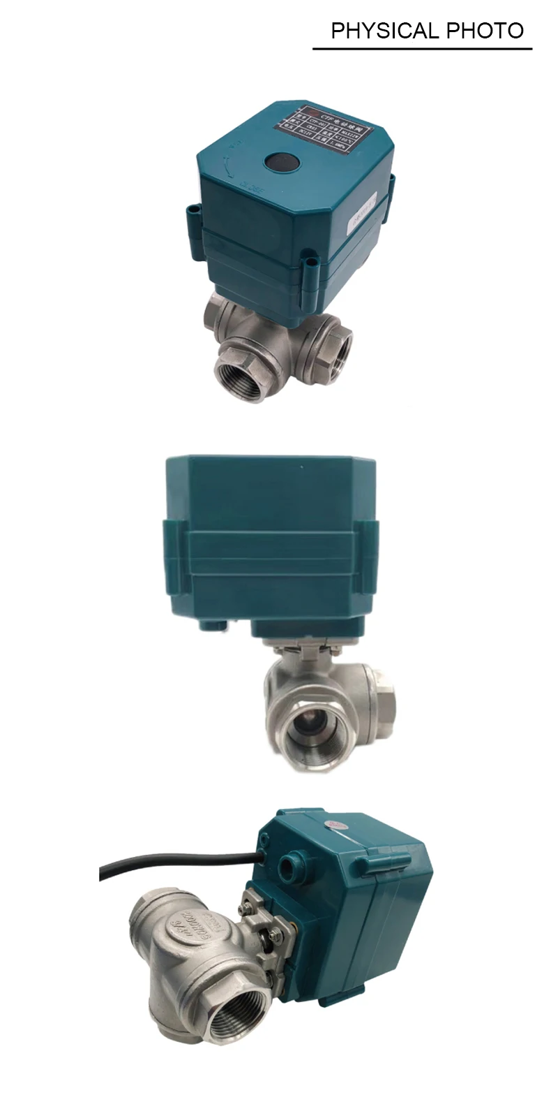 Motorisiertes Kugelventil aus Edelstahl, 3-Wege DN15-25, Vollbohrung, großes Drehmoment, 2/3-Draht-Elektroantrieb, AC220V, DC24V, DC12V – Detail 5
