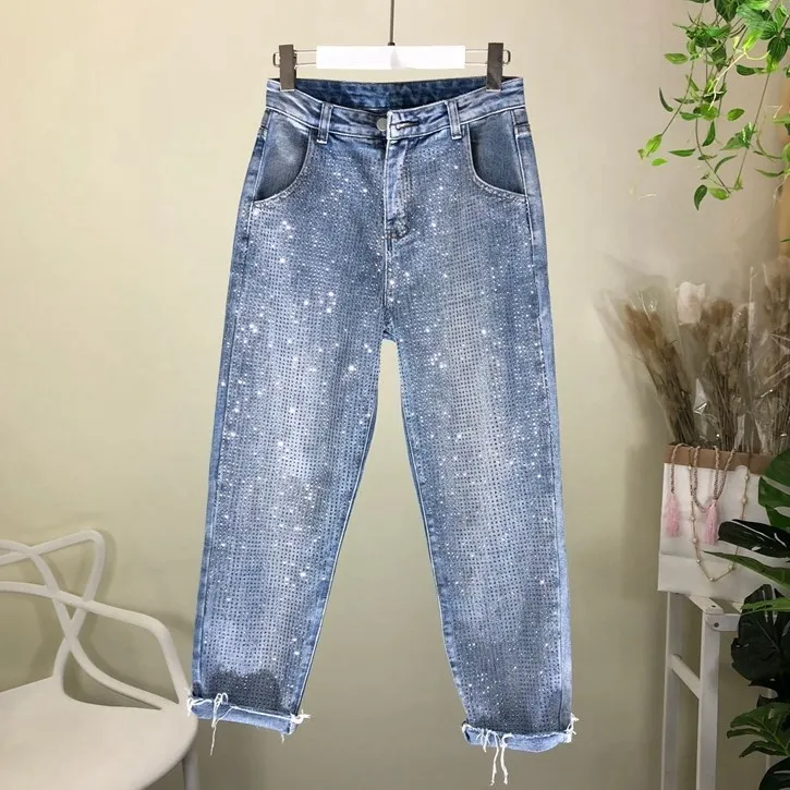 2019 осень Тяжелая дрель свободные джинсы женские винтажные с высокой талией с карманами джинсовые штаны однотонные прямые шаровары