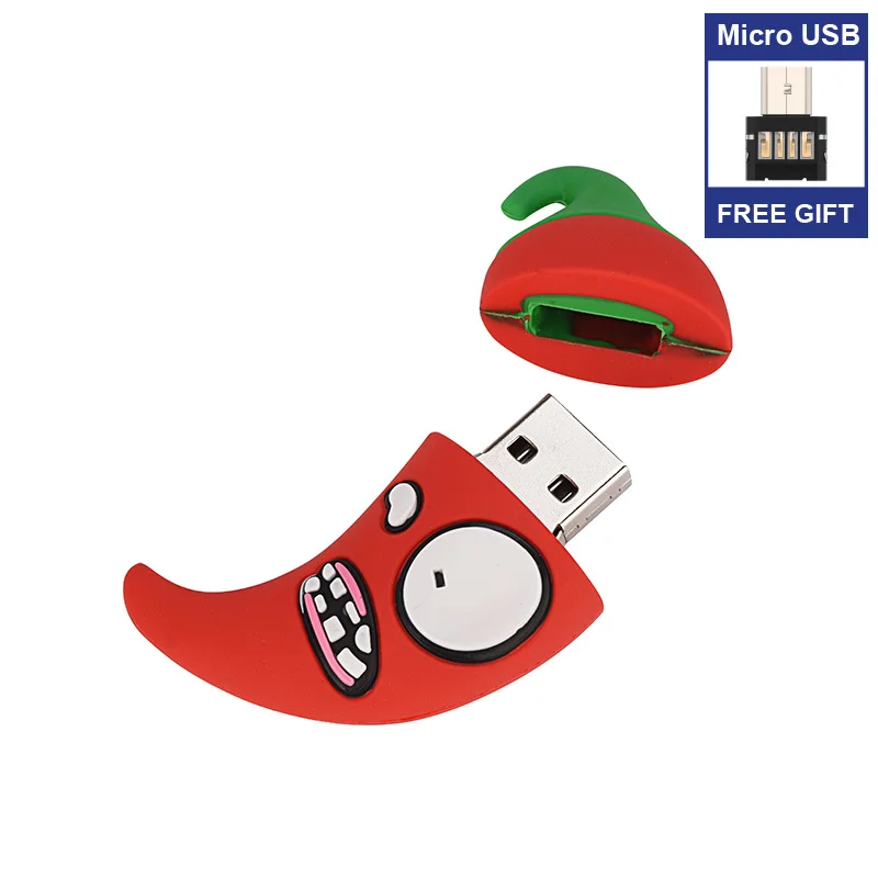 

Free Micro USB adapter Fruits vegetable USB Flash Drive Pepper Pen Drive 32GB Chili Pendrive 16GB 8GB 4GB memory Stick 64gb 128g