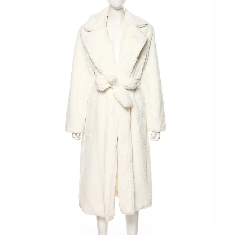 MONMOIRA плотные теплые длинные пальто из искусственного меха с поясом женские зимние кардиганы больших размеров женские cwf0251-5 - Цвет: Белый