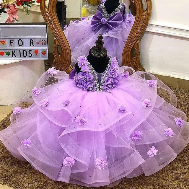 Cute Tulle Appliques Backless Flower Girl Dresses with Pearls