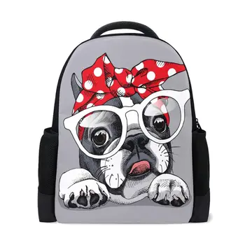 

French Bulldog Portrait School Bag for Children Teenager Shoulder Schoolbag Mochilas Infantil Book Bag Casual polyester Bolsas