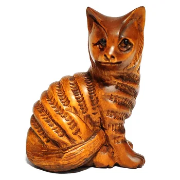 

Y7105- 2 inches Big Hand Carved Boxwood Netsuke Figurine Collectible: Cat