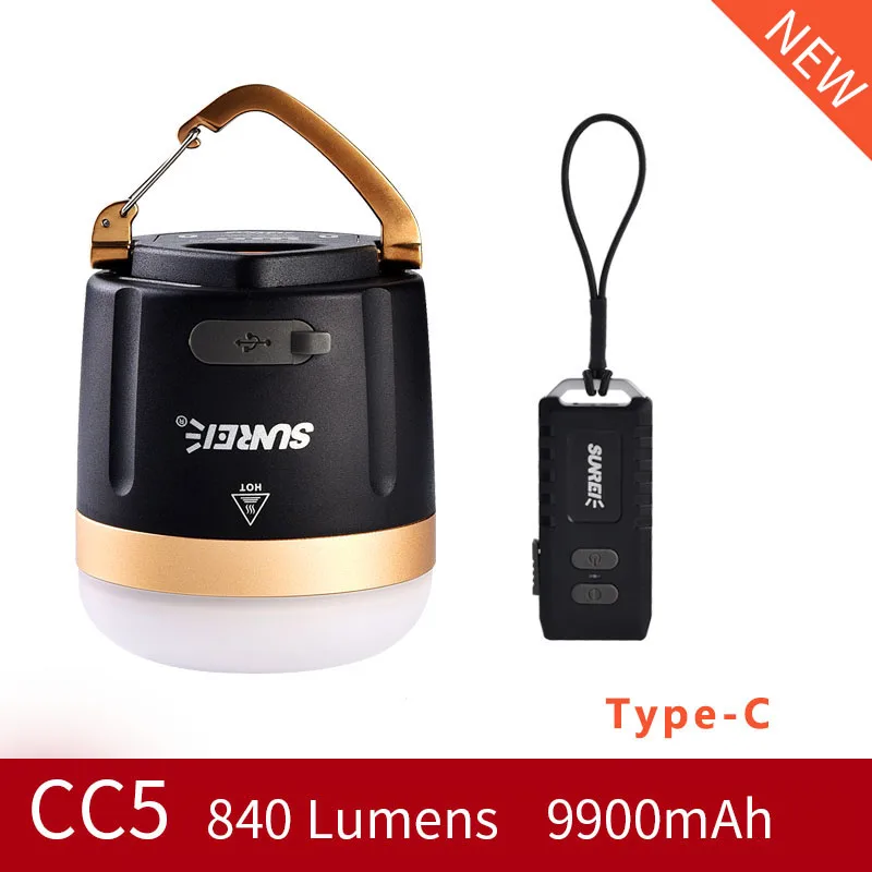 SUNREE CC3 CC5 LED Camping Lantern Rechargeable Camping Light 840 Lumens USB Type C Rechargeable Lamp With 9900mAH Power Bank
