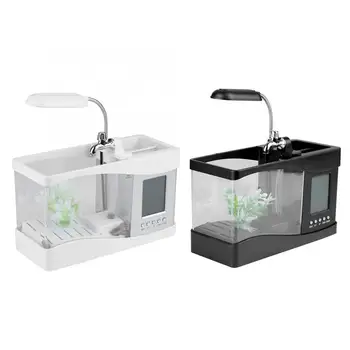 

Multifunctional USB Rechargeable Mini Fish Tank Aquarium with Clock Function LED Light For Living Room Bedroom And Office Etc