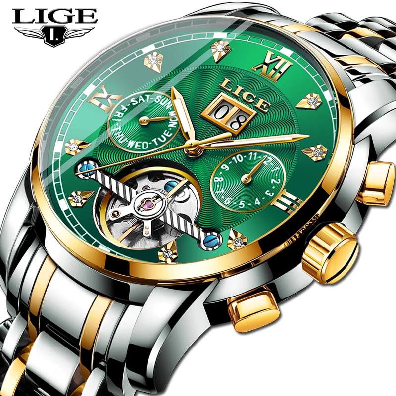 LIGE Mens Watches Top Brand Luxury Fashion Automatic Mechanical Watch Men All Steel Sport Waterproof Clock Relogio Masculino+Box