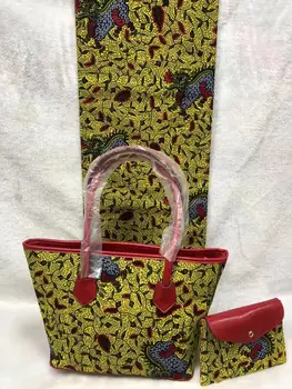 

High class party series African veritable wax fabric (6yards/lot) matching wax bag and purse set BDWB1