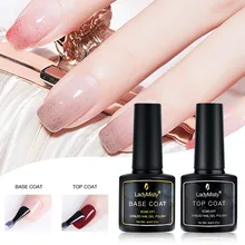 LadyMisty Não-limpe Top Base de Gel Coat 2 pçs/lote LED UV Gel Base Top Coat Cartilha Base de Gel Unha Polonês Embeber Off Gel de Longa Duração(China)