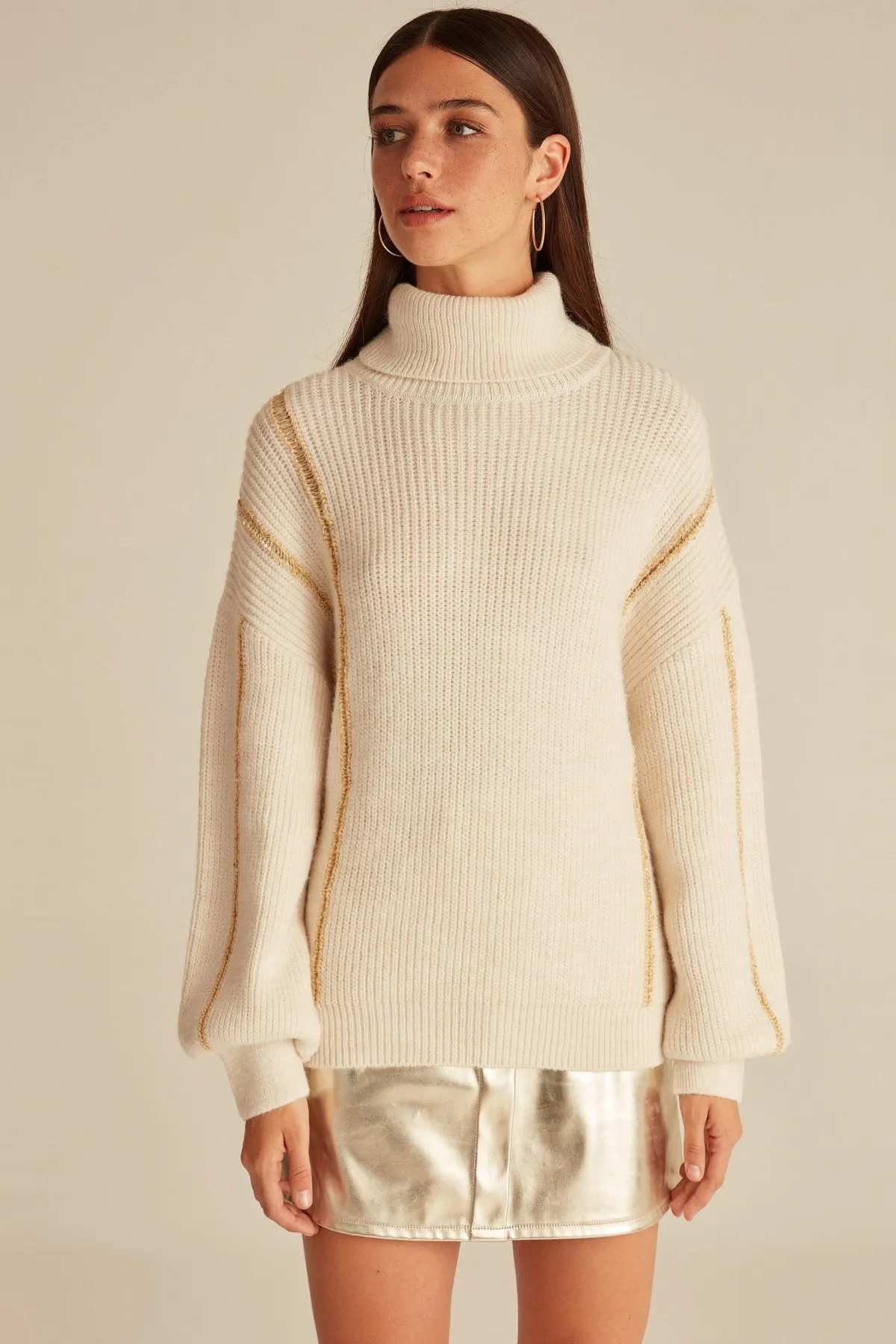 

Full Turtleneck Sequins Mesh Detailed Knitwear Sweater