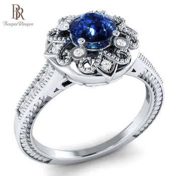 

Bague Ringen Creative Flower Modeling Simple Silver 925 Jewelry Lady Ring with Sapphire Ziron Engagement Anniversary Dating