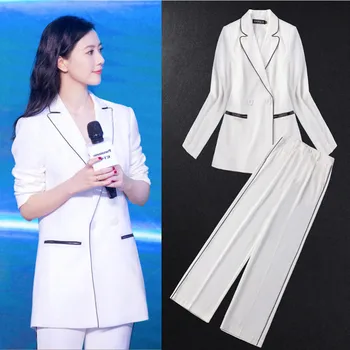 

Suit High White Suit Wide Pants Suit Two Paper Set Woman