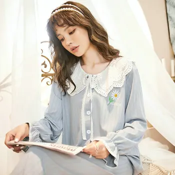 

2020 Autumn New Products Japanese Korean of Fresh Little Daisy Lace Fold-down Collar Long Sleeve Princess Pajamas Wholesale GIRL