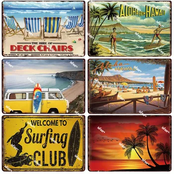 

Surfing Club Metal Plate Tin Sign Plaque Vintage Pub Decor Metal Sign Metal Poster Home Decoration Vintage Poster Drop Shipping