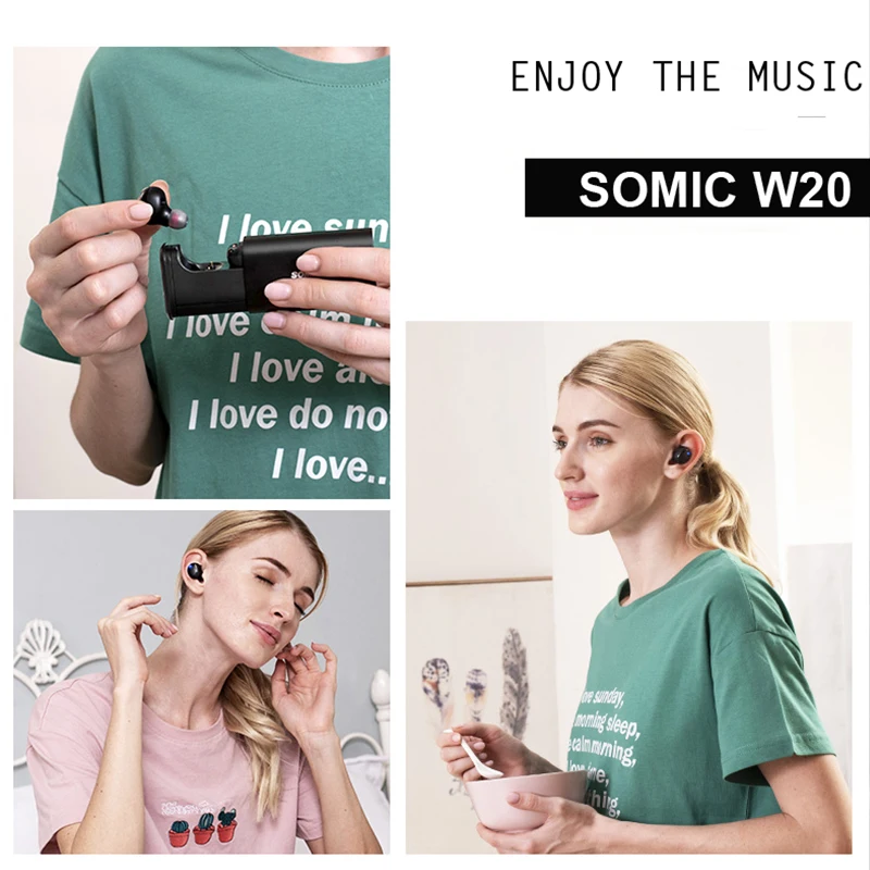 SOMiC W20 TWS наушники спортивные Bluetooth 5,0 настоящие Беспроводные наушники-вкладыши с шумоподавлением гарнитура 450 мАч батарея для ios телефона